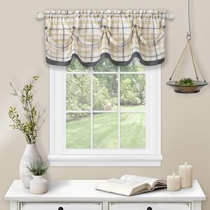 Home Fashions Country Cottage Grey Plaid Tattersall Kitchen Curtain Set 3 PC